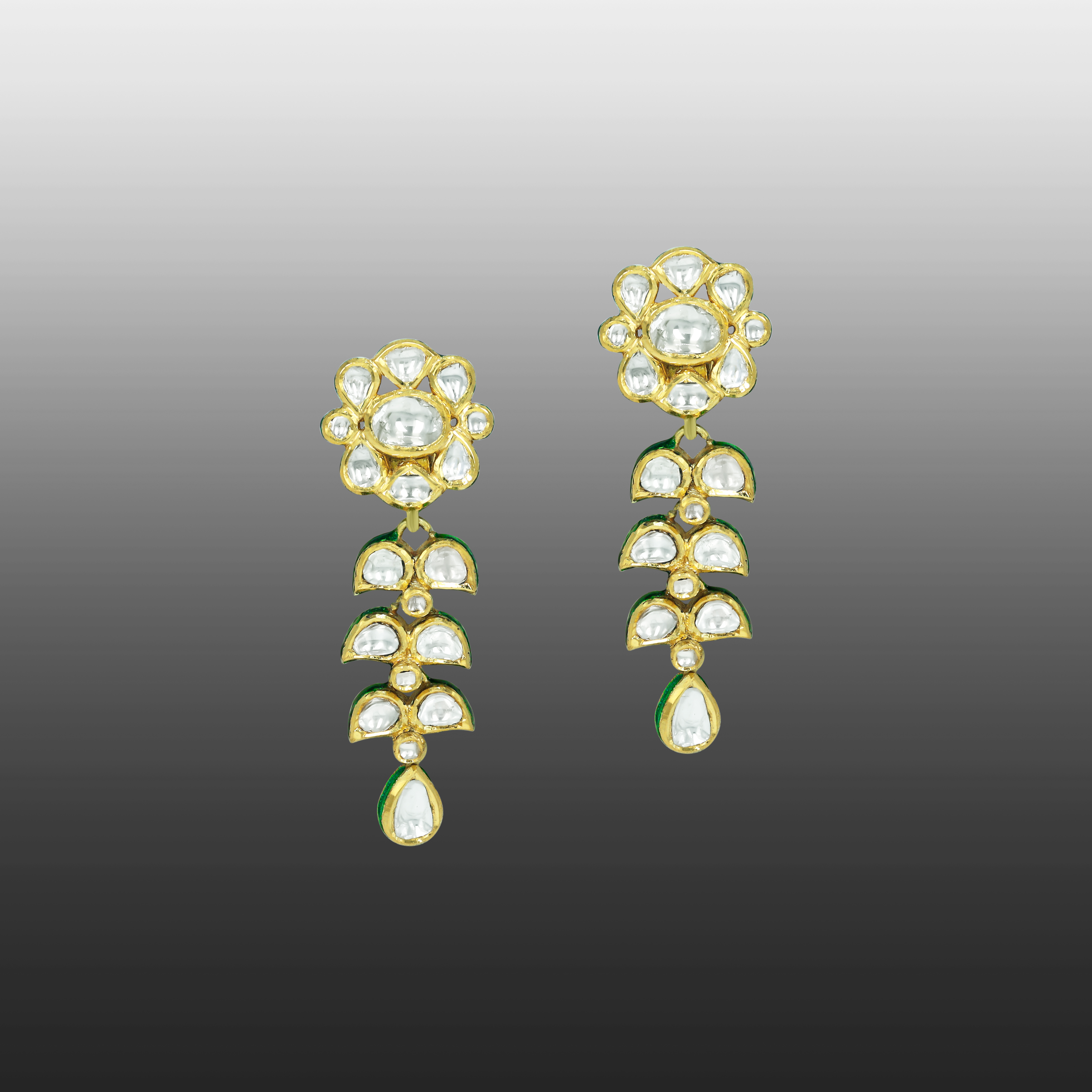Floral Polki Drop Earrings with Petal Design and Teardrop
